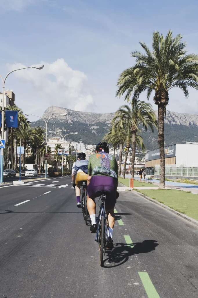 Cyclists on the main road in Calpe